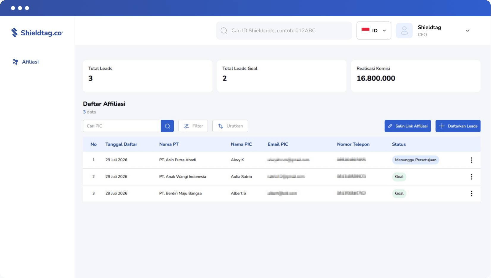 Partner Affiliate Dashboard